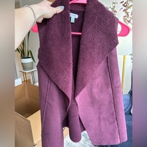 Fuzzy and suede-style purple vest size XS but fits oversized